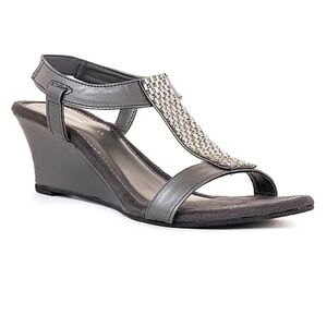 Comfort Plus by Predictions Gunmetal Rhinestone Embellished Wedge Sandal Size 6W